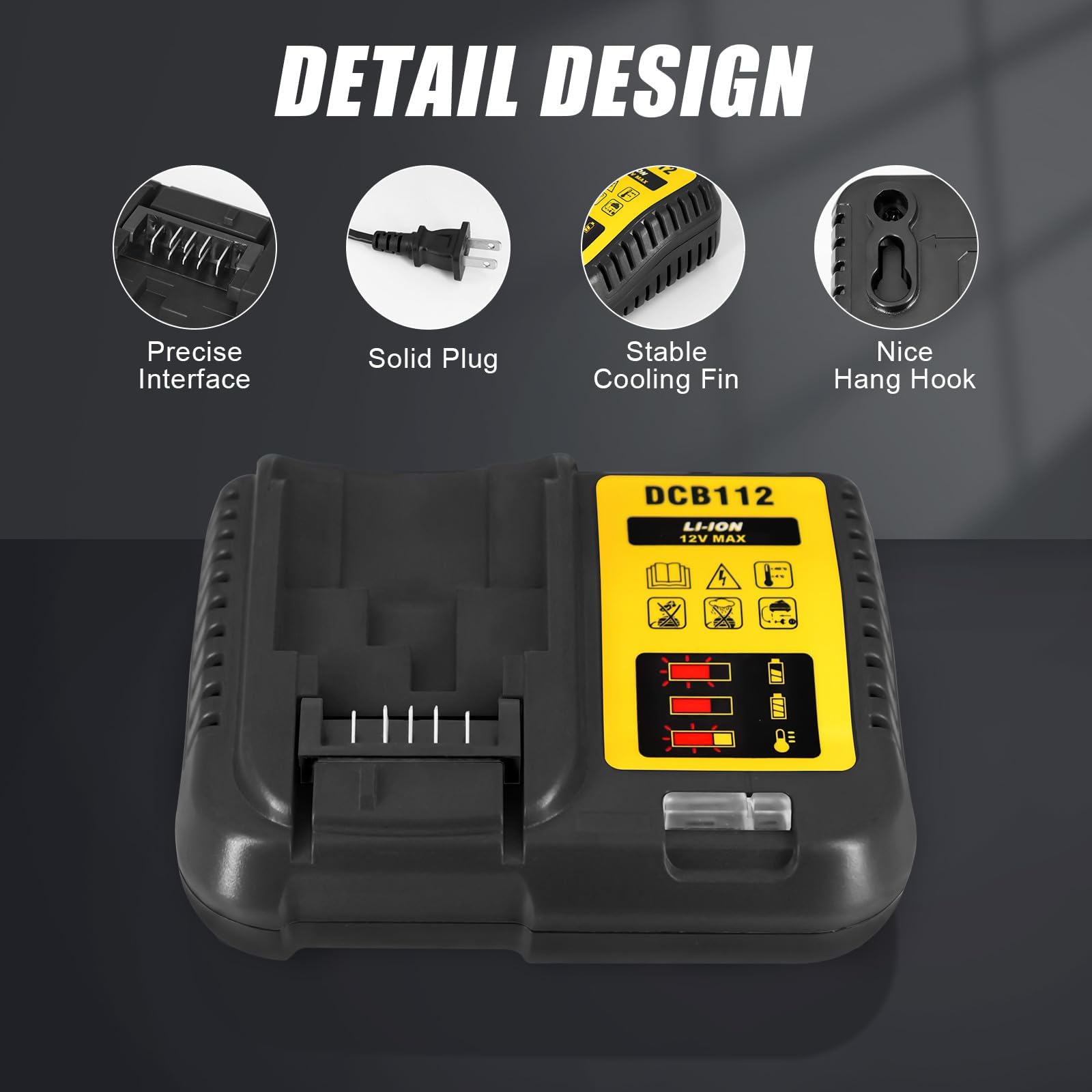 Enerblitz DCB112 charger rear view showing input ports for universal power