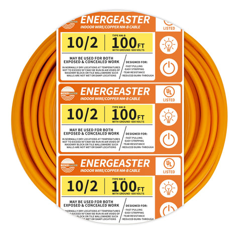 Energeaster 10/2 NM-B wire in orange jacket, ideal for indoor residential wiring.
