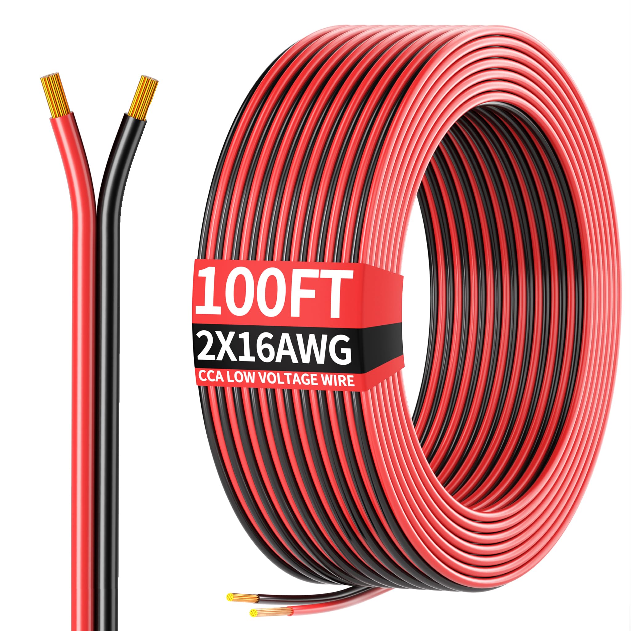 Energeaster 100ft 16awg red-black wire for low-voltage DC use