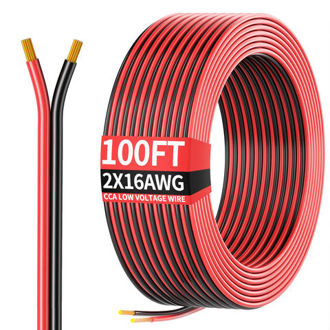 Energeaster 100ft 16awg red-black wire for low-voltage DC use