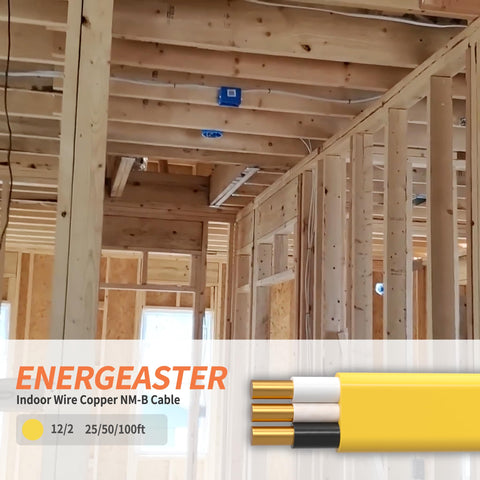 Energeaster 12ga NM-B yellow jacket enhances visibility during pulling.