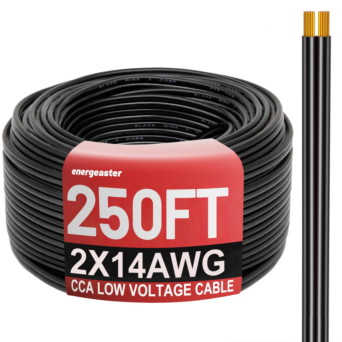 Energeaster 14AWG 250ft black wire for reliable low-voltage LED connections.