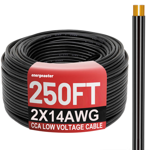 Energeaster 14AWG 250ft black wire for reliable low-voltage LED connections.