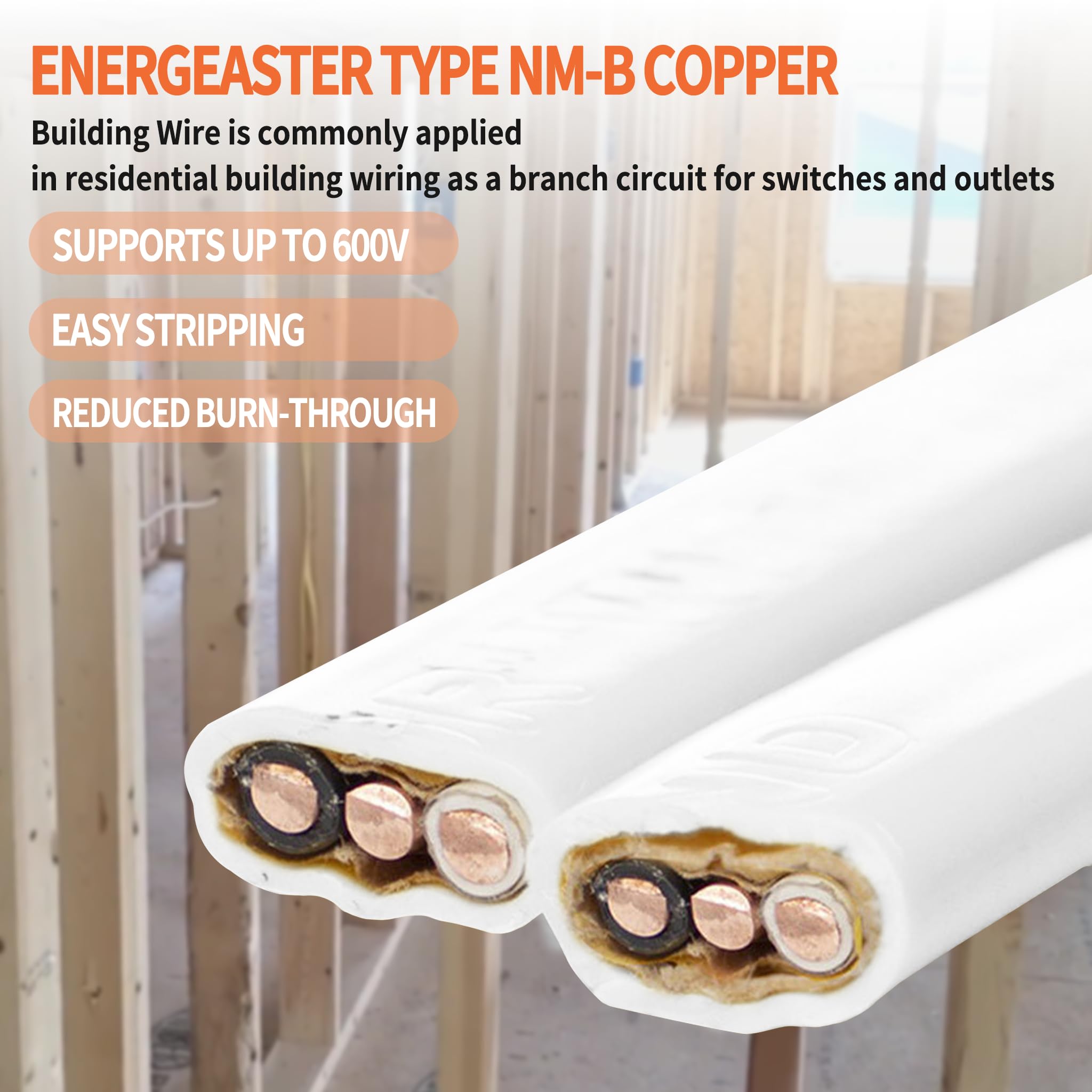 Energeaster indoor wiring cable assembly with white jacket ready for installation.