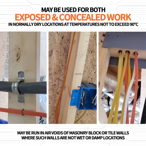 Energeaster NM-B wire installed in wall cavity for discreet indoor wiring.
