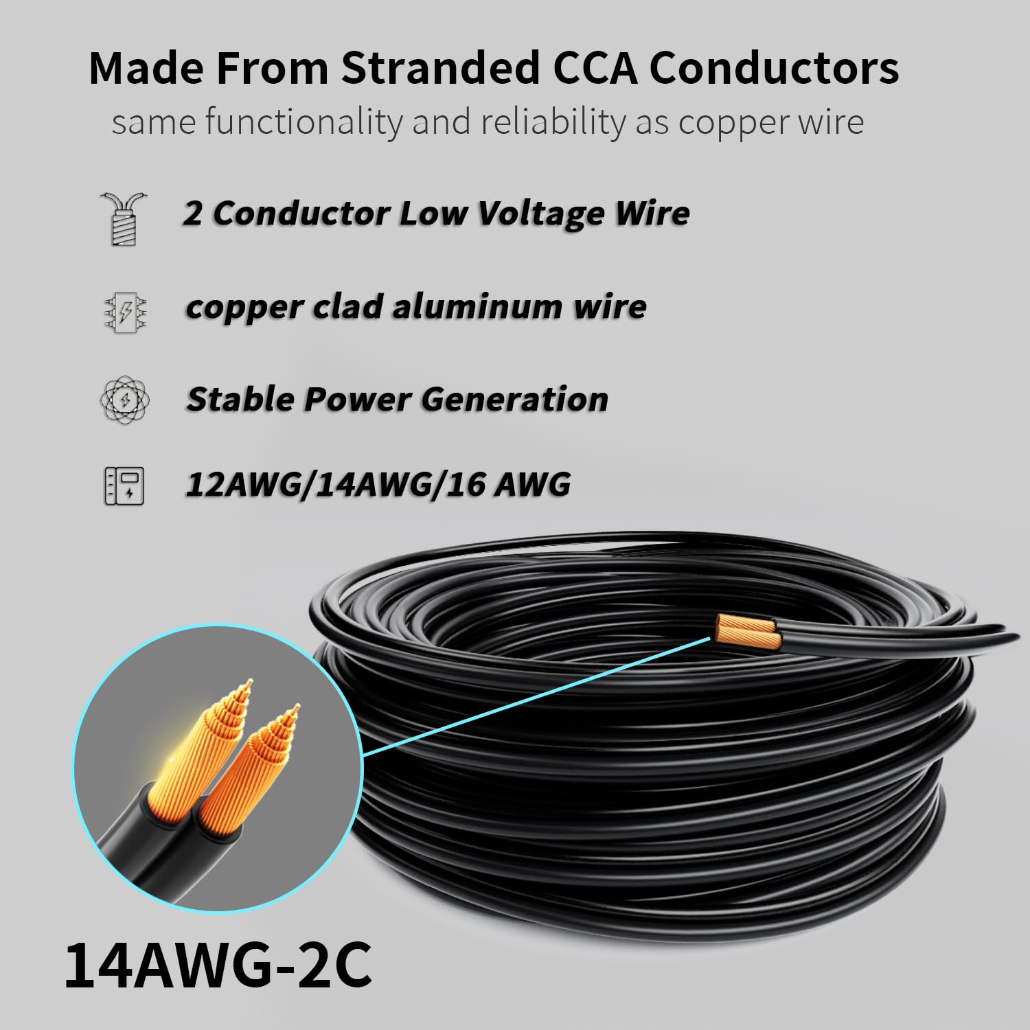 Energeaster two-conductor hookup wire ideal for DC 12V and 24V projects.