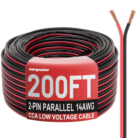 Energeaster 2-conductor red and black wire for LED strip hookups and low-voltage projects.