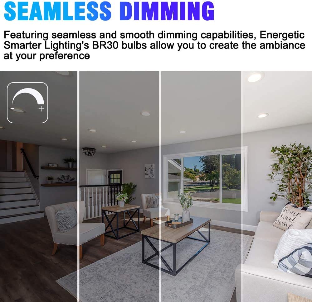 Energetic BR30 LED recessed bulbs dimmable for adjustable ambiance.
