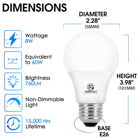 Energetic Lighting 24-pack back label with ETL listing and E26 base