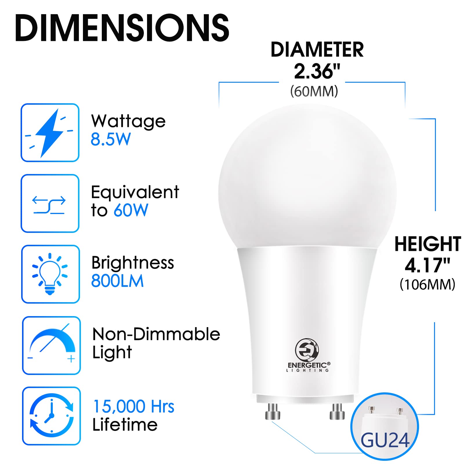 Energetic Lighting 2700K soft white LED delivering warm ambient light.
