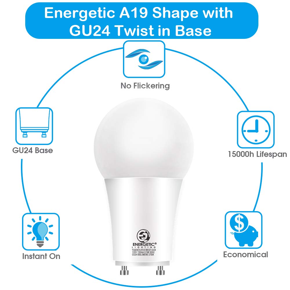 Energetic Lighting 8.5W LED bulb with 60W-equivalent brightness for bright rooms.
