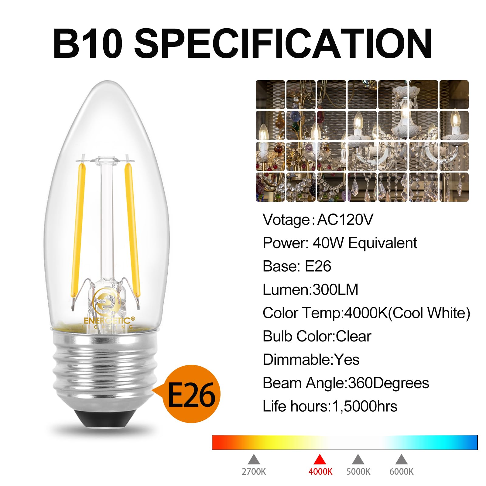 Energetic Lighting B10 B11 ambient 4000K living room glow.