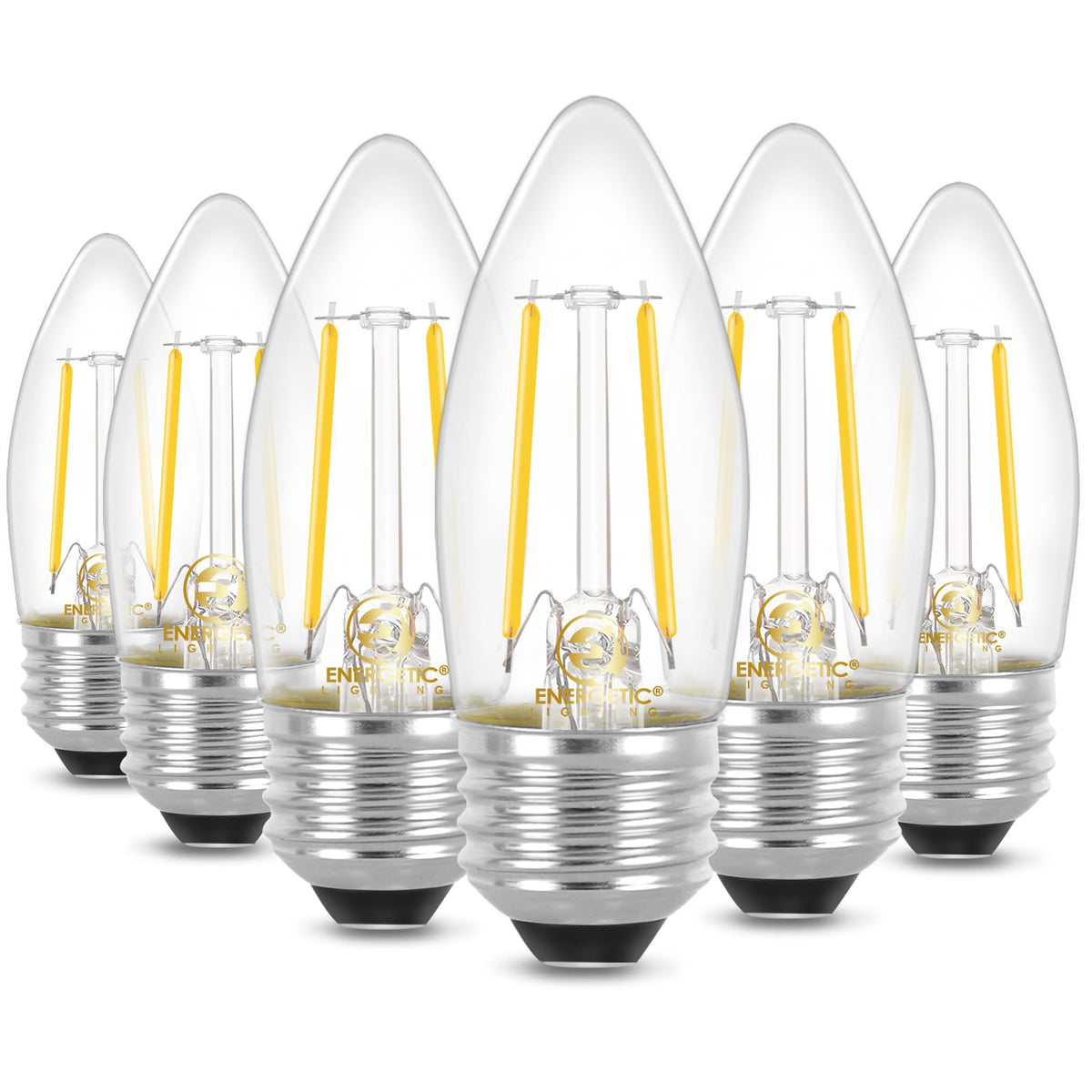 Energetic Lighting B10/B11 LED filament bulb in lamp setup for energy-efficient ambiance.