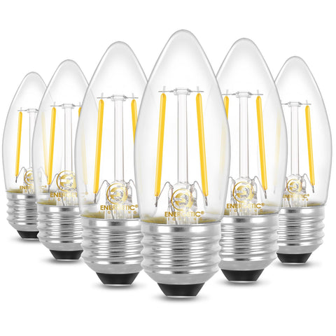 Energetic Lighting B10/B11 LED filament bulb in lamp setup for energy-efficient ambiance.