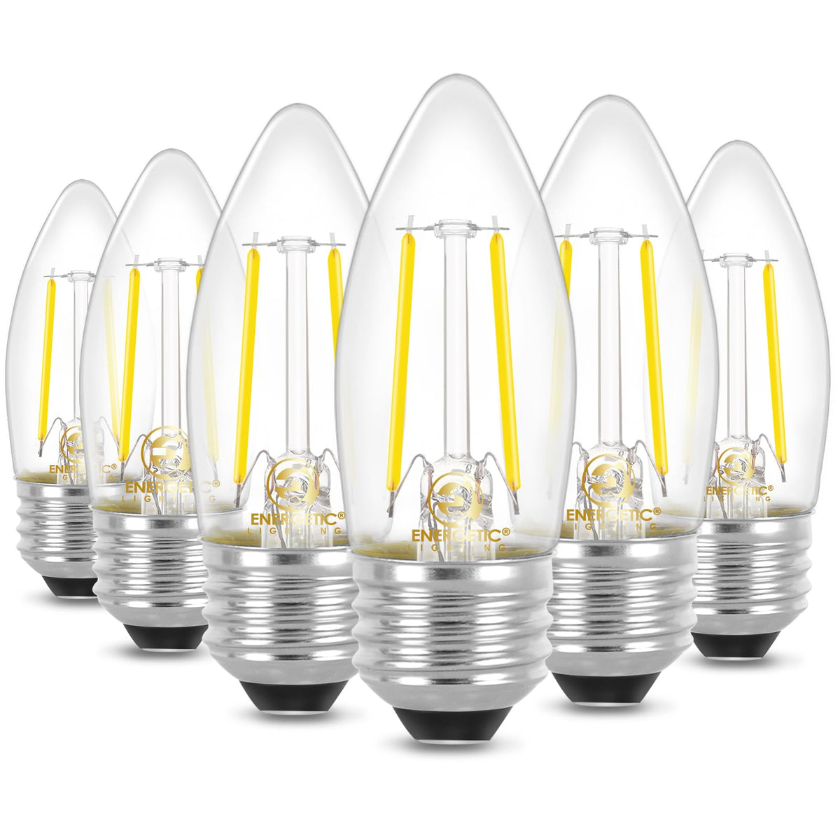 Energetic Lighting B10 LED filament bulb with E26 base, ideal for chandeliers