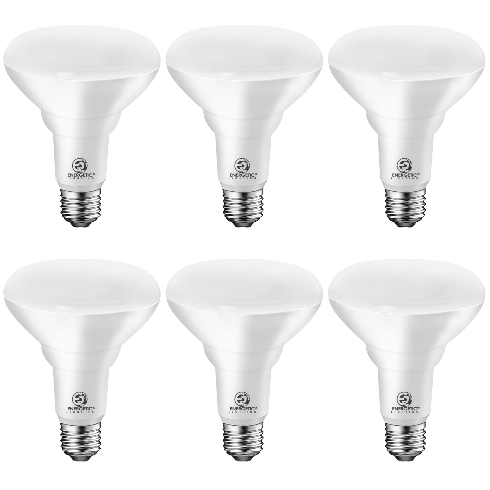 Energetic Lighting BR30 flood bulb 3000K emits warm, inviting light for living spaces.