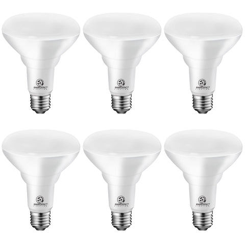 Energetic Lighting BR30 flood bulb 3000K emits warm, inviting light for living spaces.