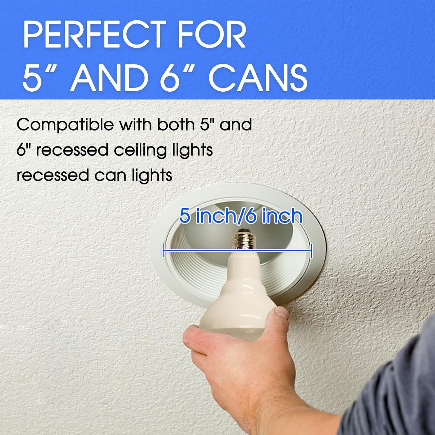 Energetic Lighting BR30 bulbs installed in a damp-rated fixture for bathroom or covered area