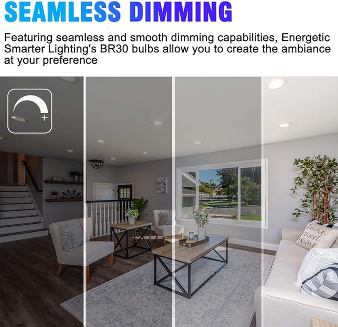 Energetic Lighting BR30 LED dimmable bulbs demonstrating smooth, flicker-free dimming