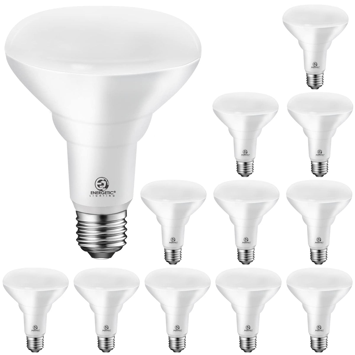 Energetic Lighting BR30 LED bulbs close-up showing 650 lumens for bright recessed lighting