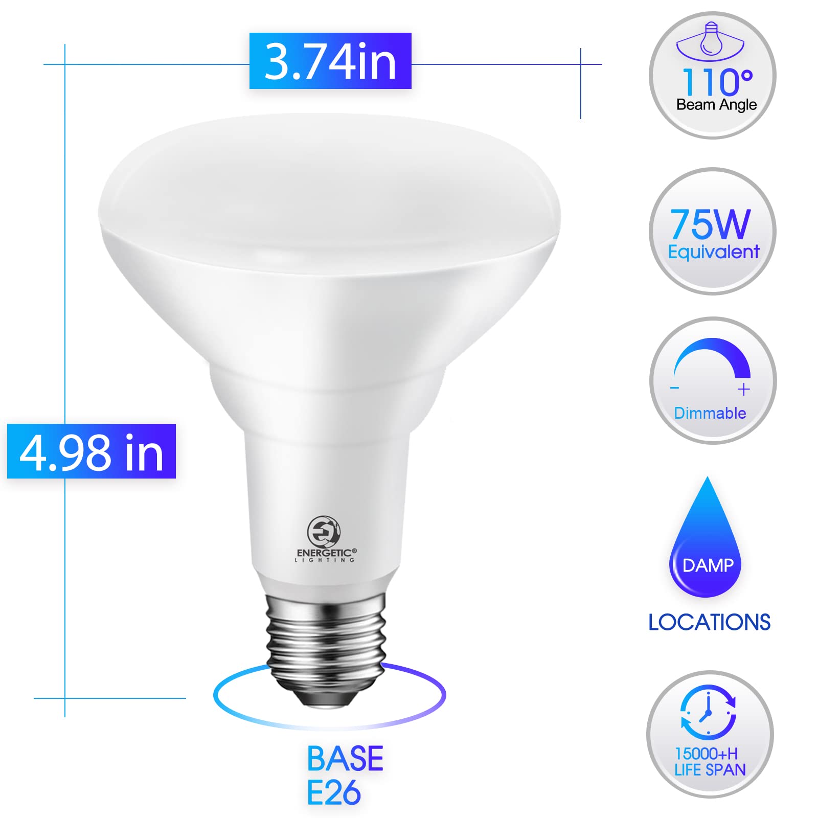 Energetic Lighting BR30 LED recessed bulb dimmable for adjustable mood.