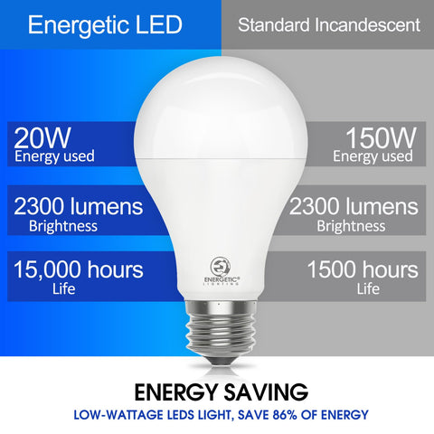 Energetic Lighting damp-rated LED bulb suitable for bathrooms and covered areas.