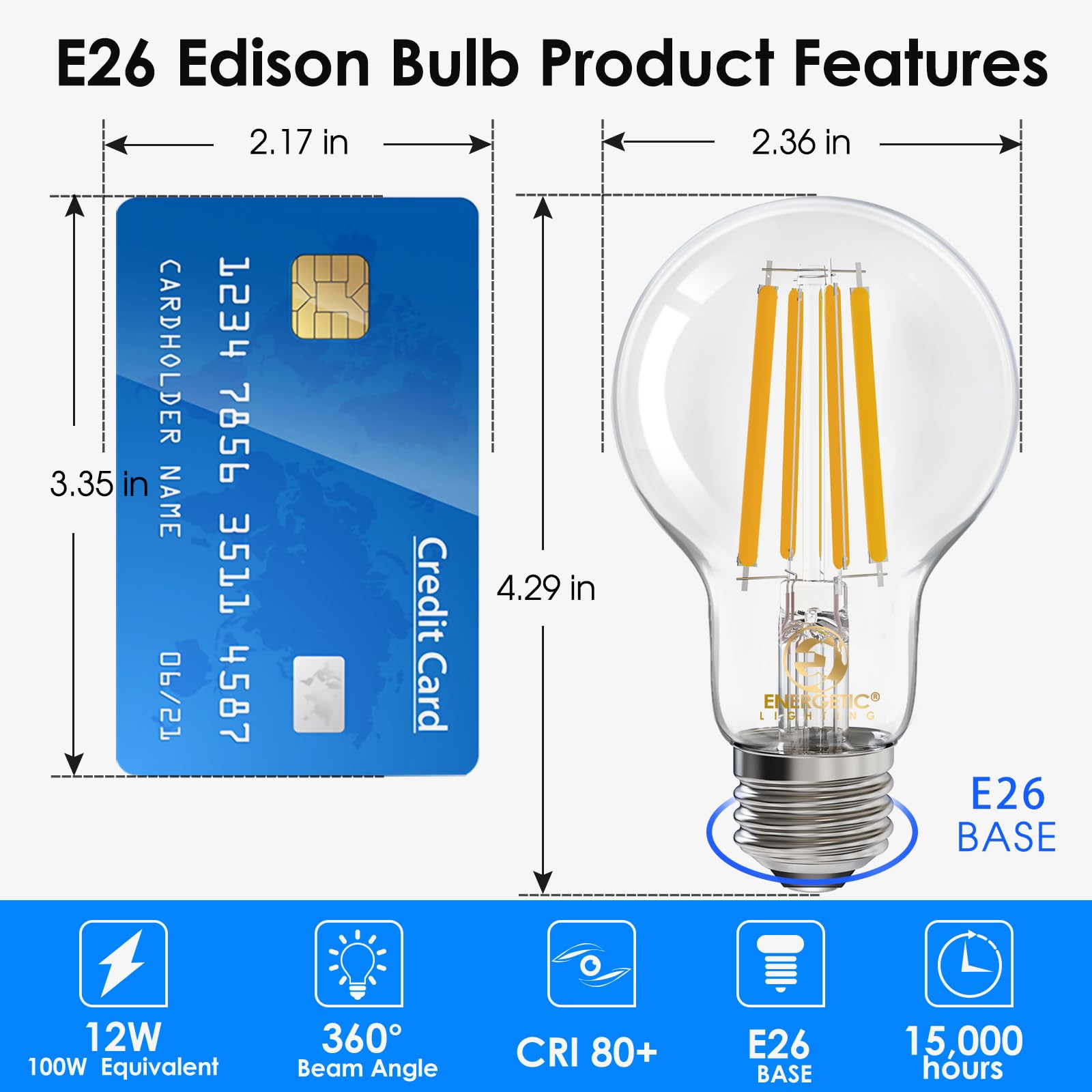 Energetic Lighting dimmable LED filament bulb with visible filament for cozy kitchen lighting