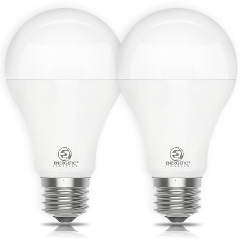 Energetic Lighting dimmable A21 LED bulb with 150W-equivalent brightness for living rooms.