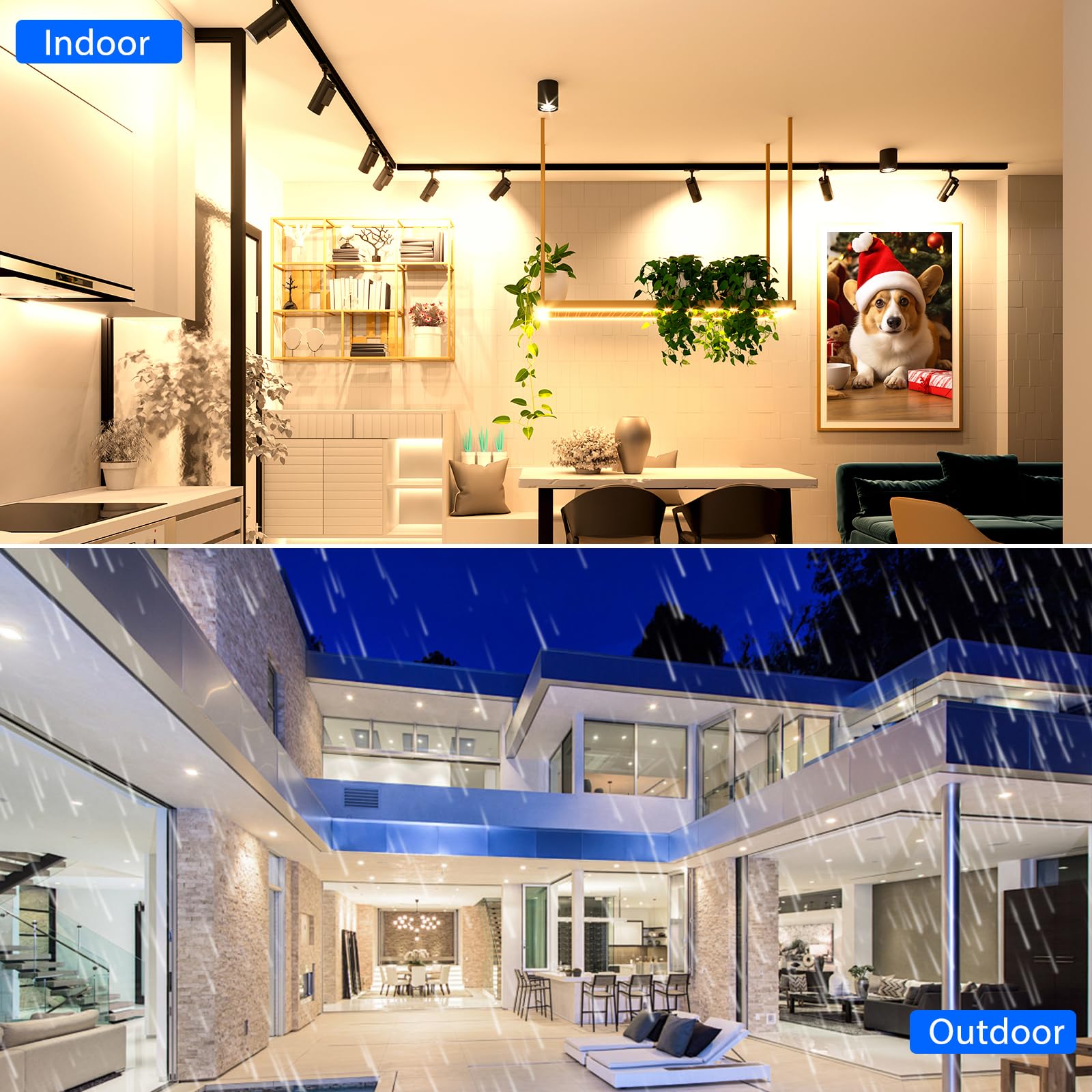 Energetic Lighting E26 base damp-rated bulbs suitable for indoor and covered outdoor use.
