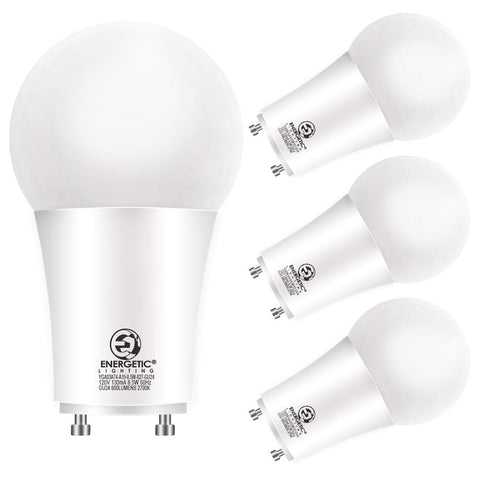 Energetic Lighting GU24 A19 LED bulb in a home lighting setup for energy efficiency.