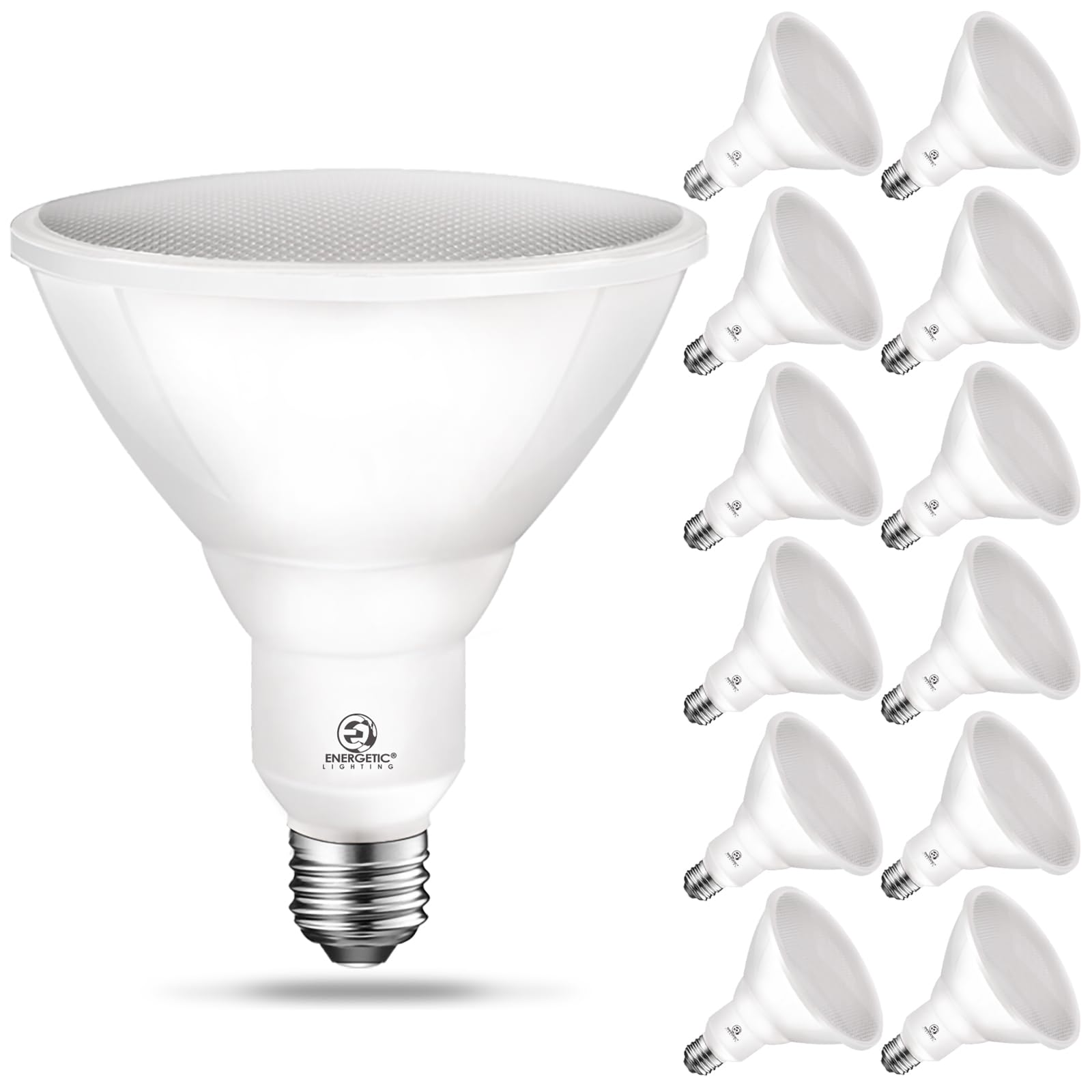 Energetic Lighting PAR38 LED flood outdoor bulb front view for bright outdoor lighting
