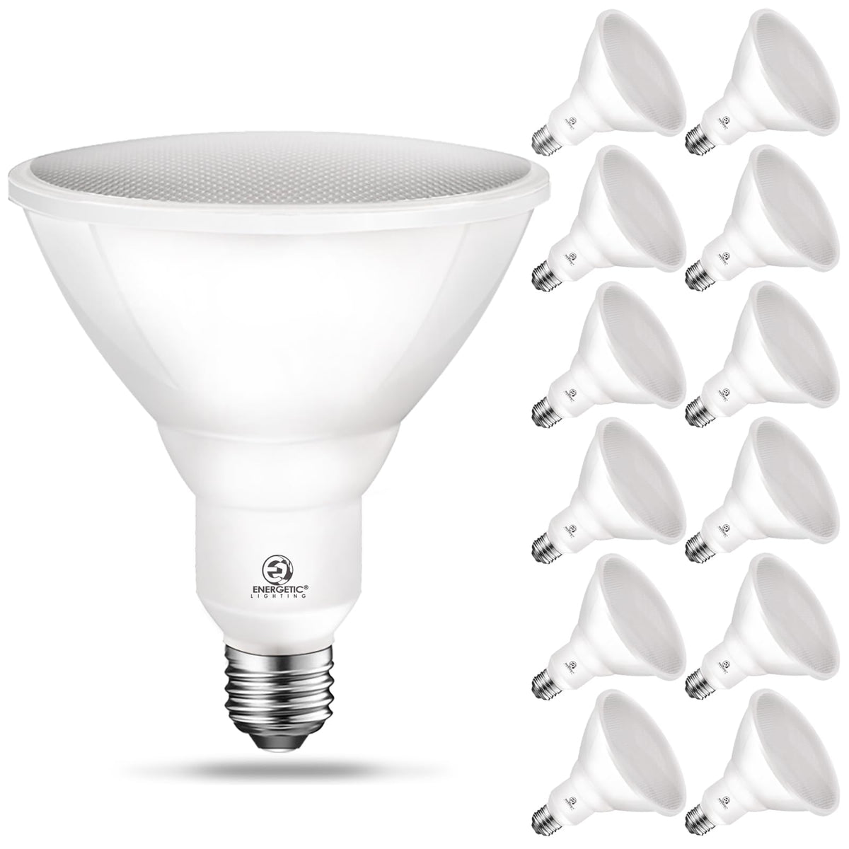 Energetic Lighting PAR38 LED flood outdoor bulb front view for bright outdoor lighting