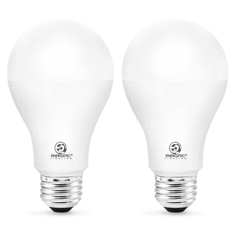 Energetic Smarter Lighting A21 bulb 2-pack front view showing bright, energy-efficient lighting.