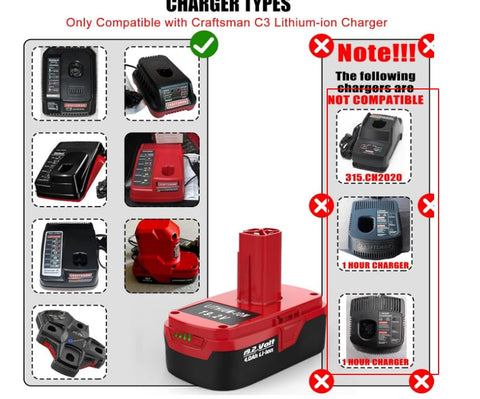 energup 2Pack 19.2V battery compatibility chart with Craftsman models