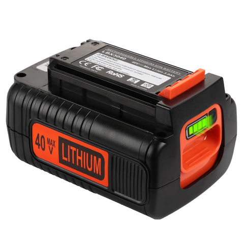 Energup 40V Max battery front view, powerful replacement for Black+Decker tools.