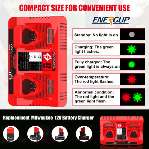 energup compatible with Milwaukee 12V batteries supports fast charging