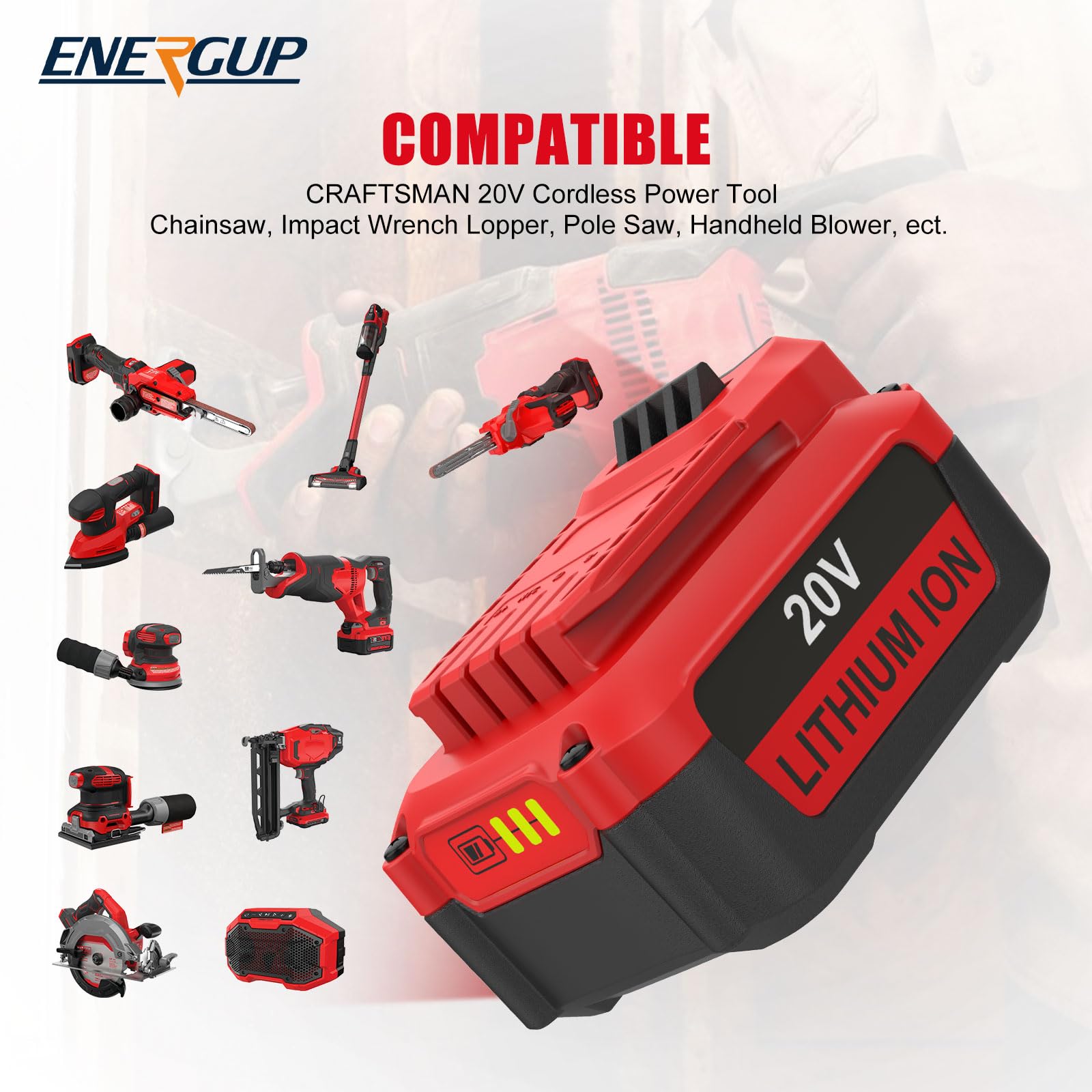 Energup battery compatibility image highlights CMCB series support.