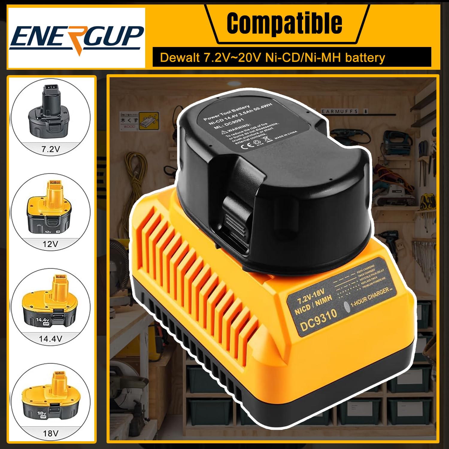 energup DC9310 charger indicator lights demonstrating charging status.