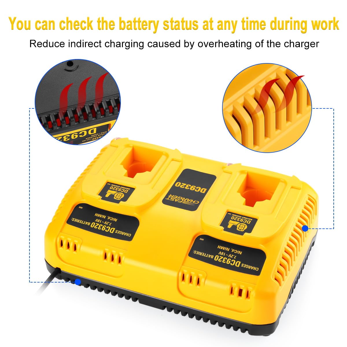 energup dual dc9320 charger back view with ports and vents