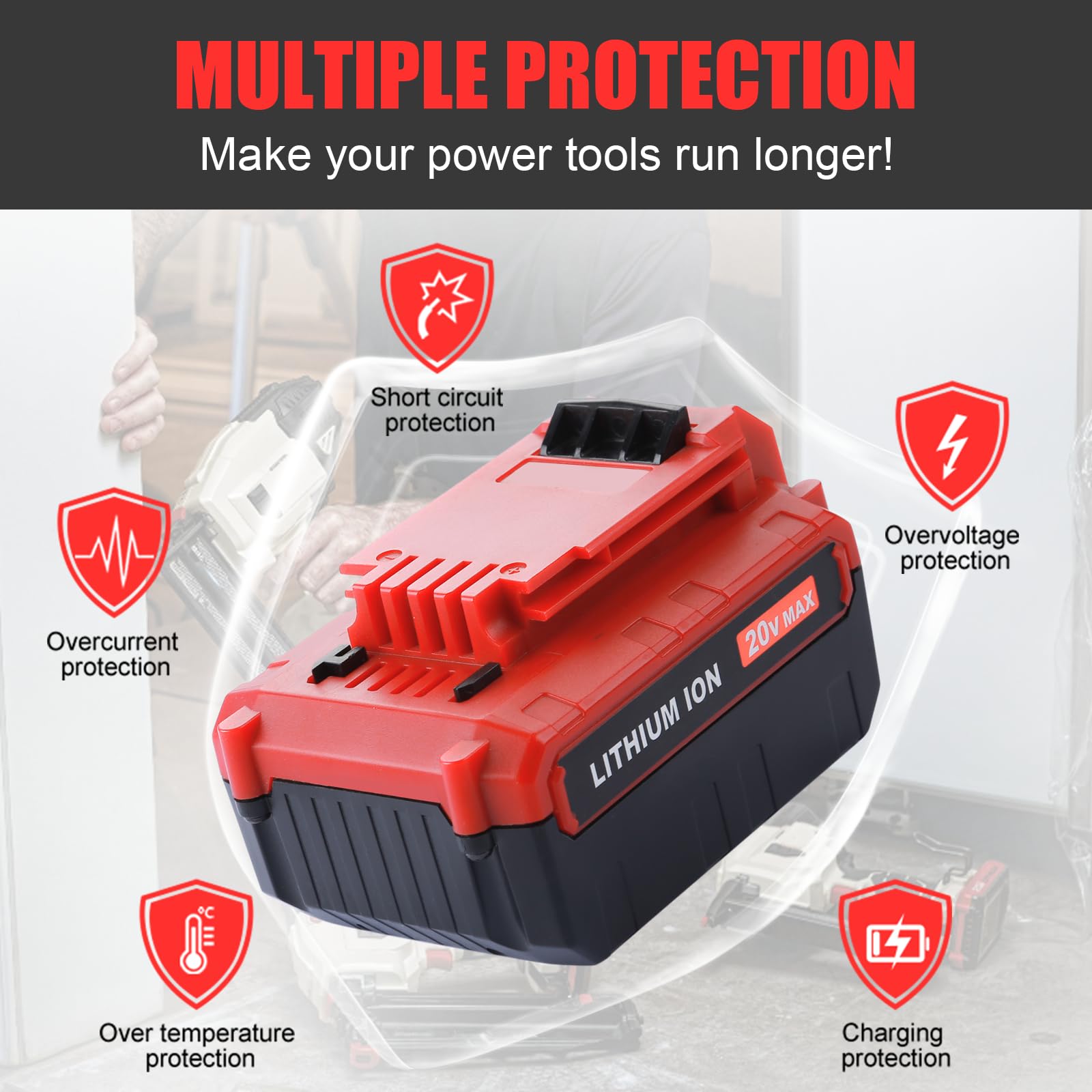 Energup 20V battery compatibility range with Porter-Cable tools.