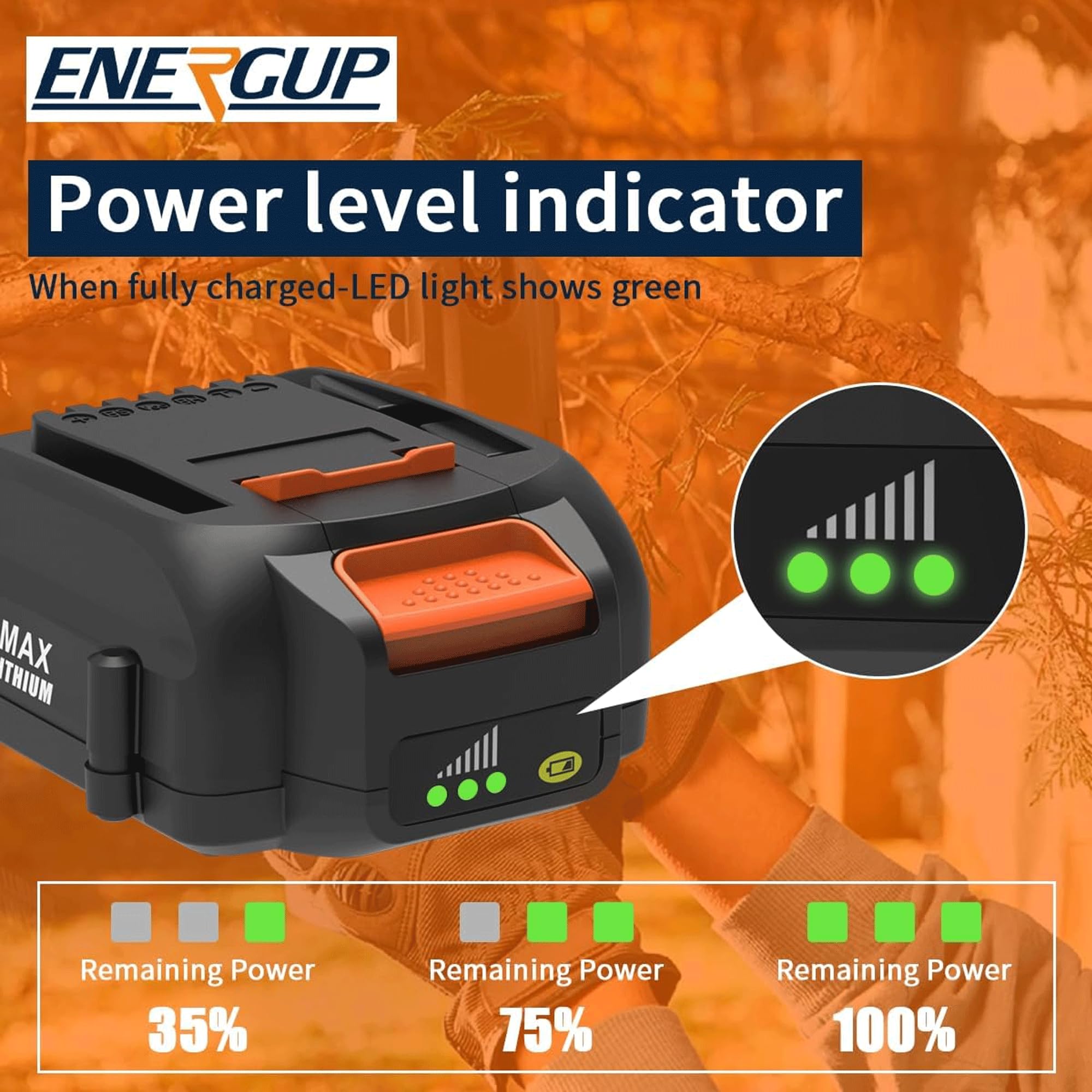 energup compatibility with WA3520 WA3525 WA3575 and other 20V Worx models