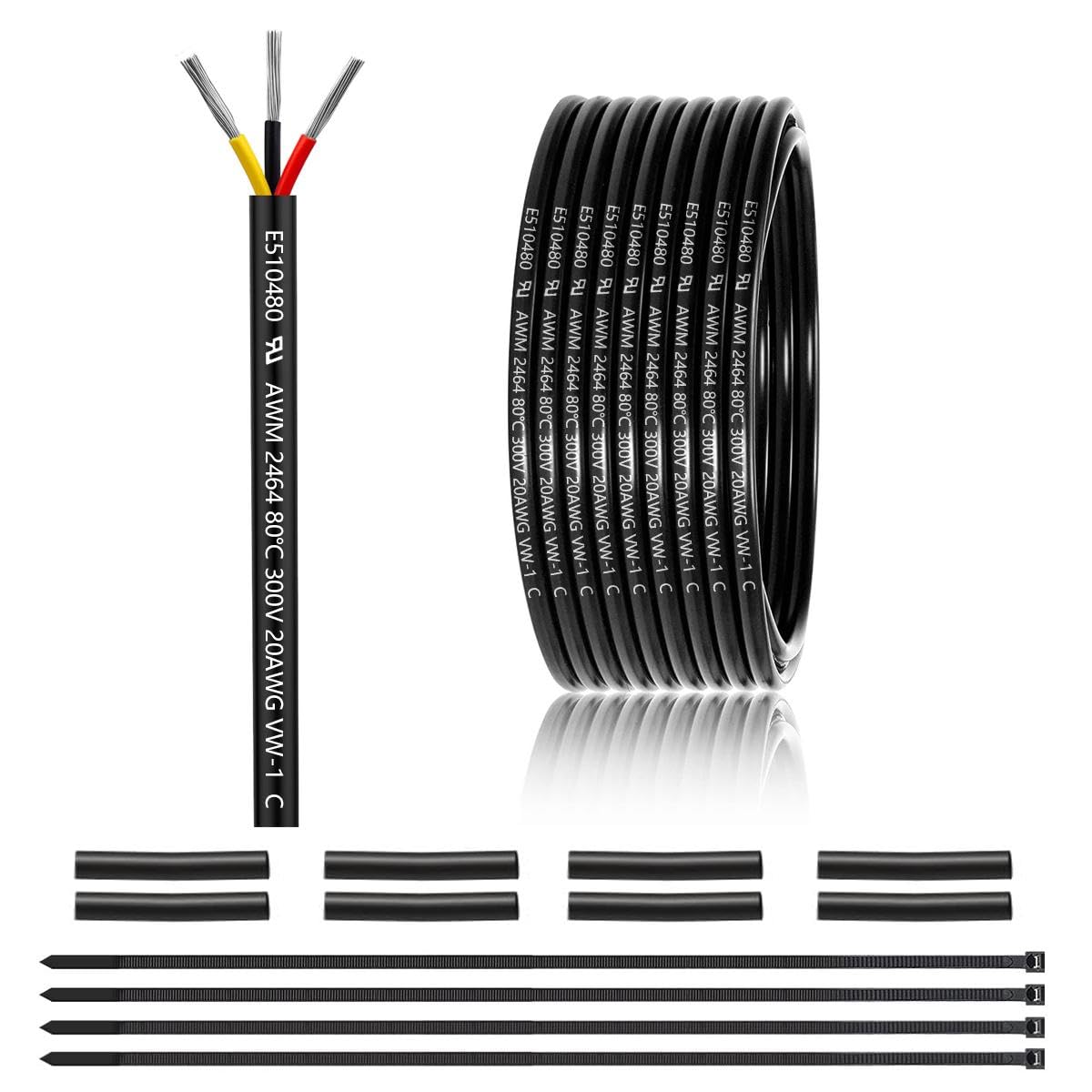 EnerJOUR 20AWG 3-conductor wire cut to length for flexible low-voltage circuits