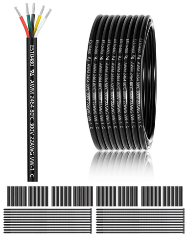 Enerjour 22AWG 5-conductor wire with black jacket for low-voltage LED installations