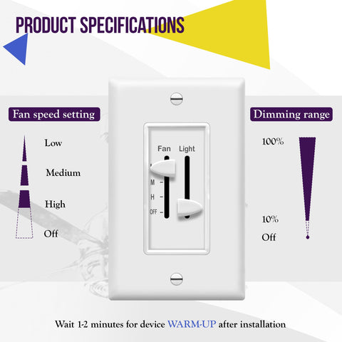 Enerlites 3-speed ceiling fan control slider close-up shows precise light dimming.