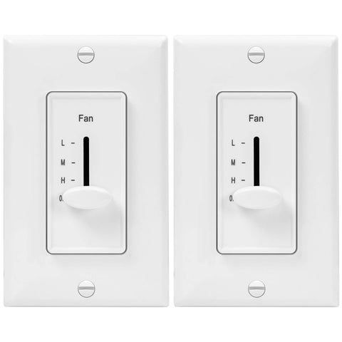 Enerlites 3-speed Decora switch front view showing quiet, adjustable fan control