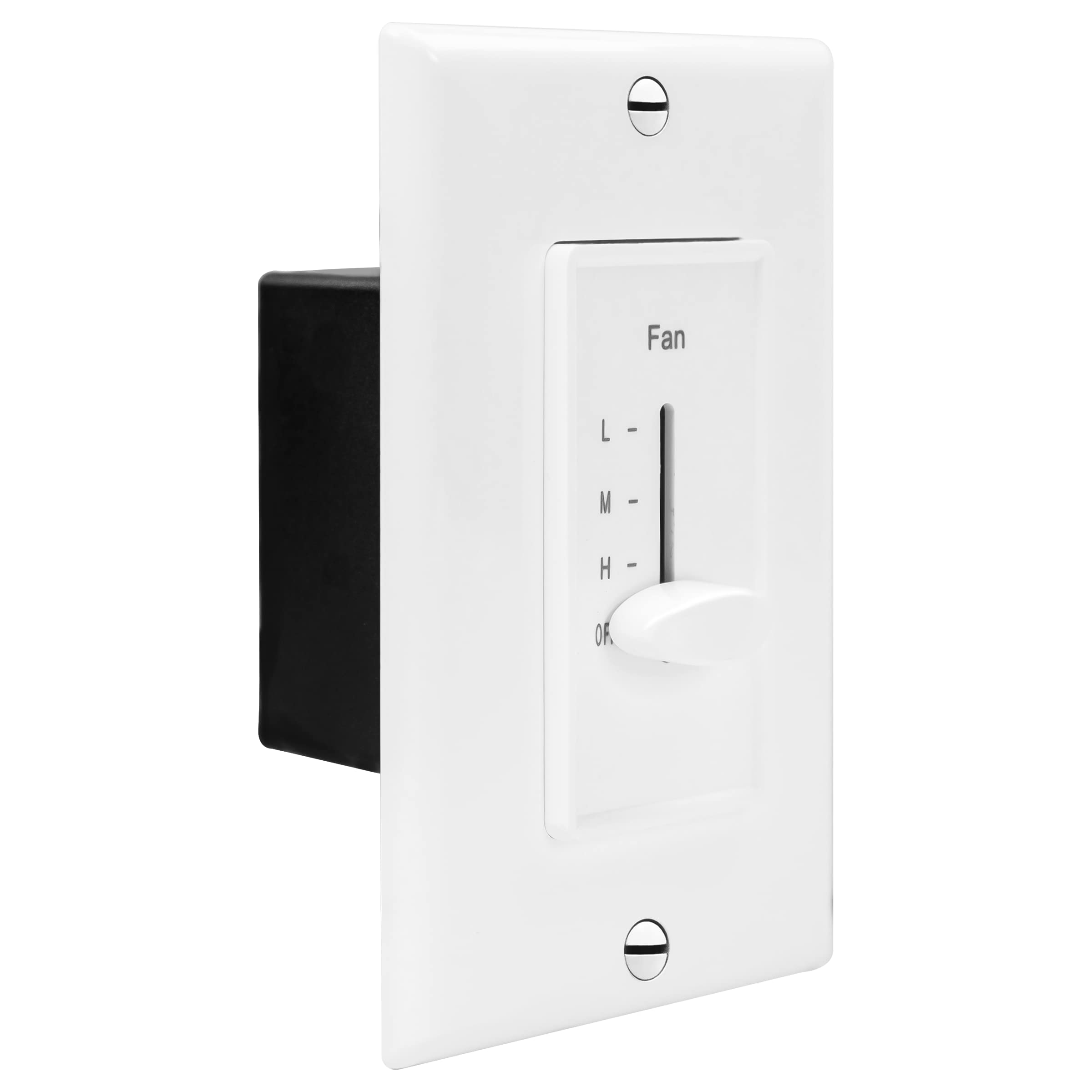 Enerlites 3-speed Decora switch side profile highlighting slim wall fit