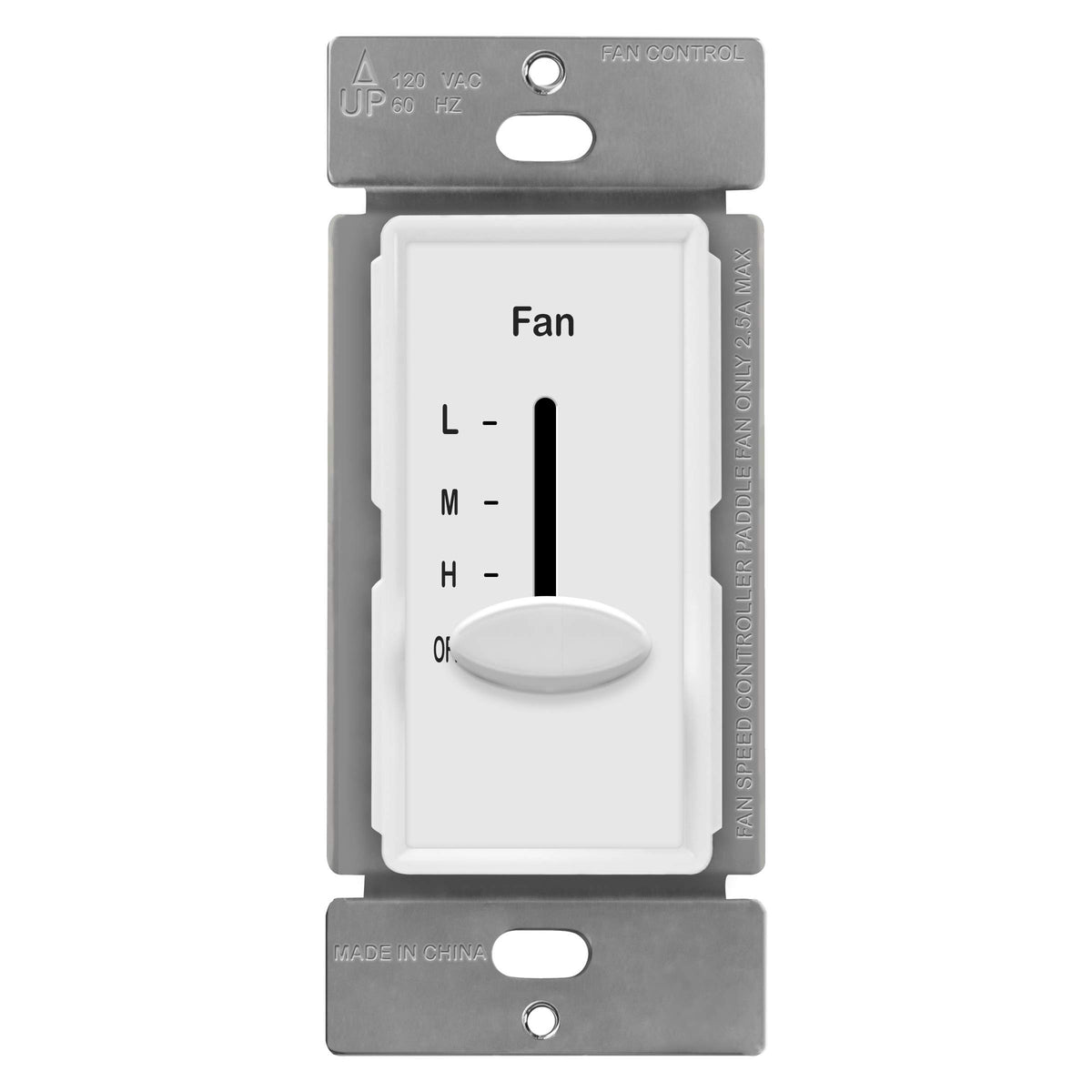 Enerlites 3-speed wall fan control slider offers smooth low, medium, and high settings for versatile cooling.