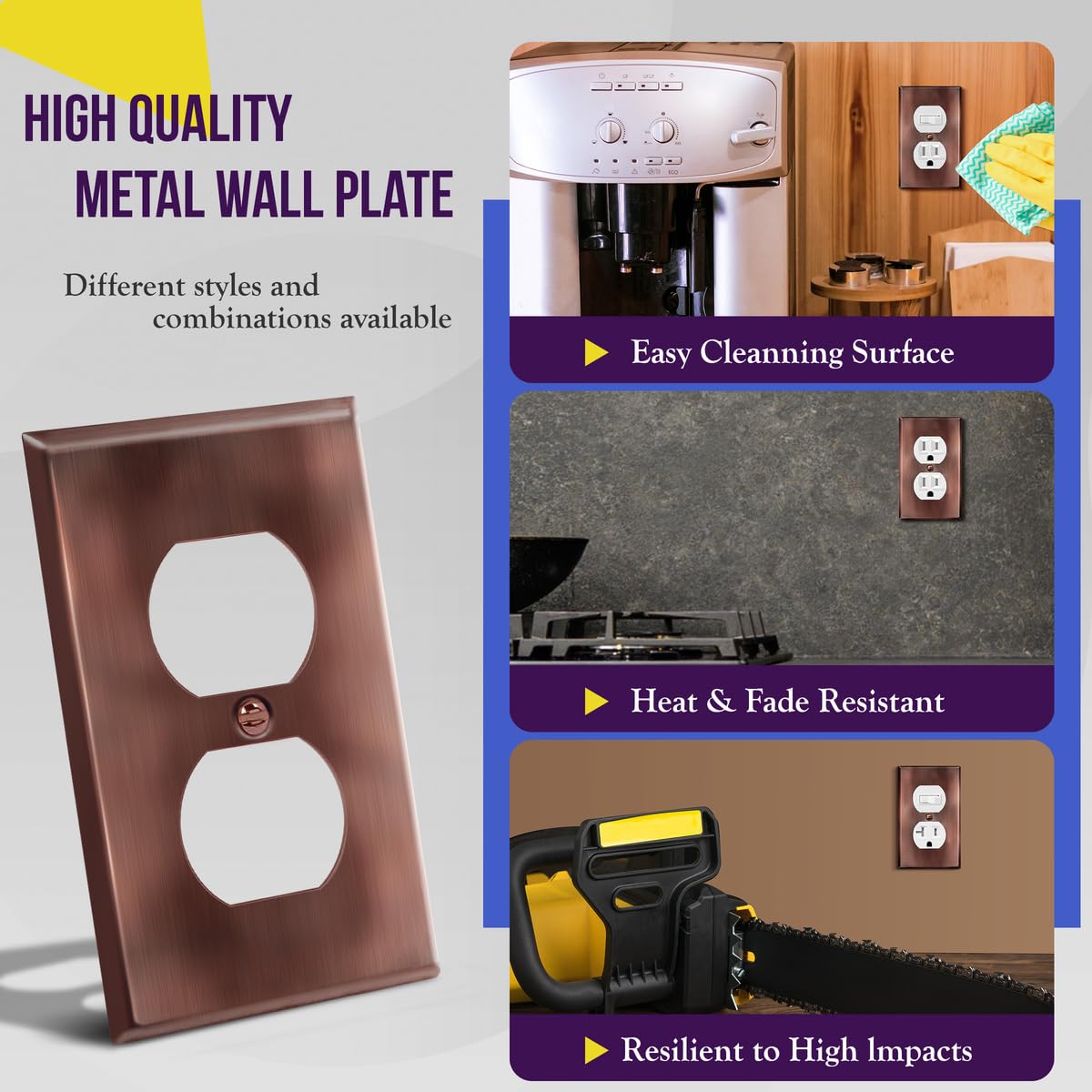 EnerLites antique copper wall plate protects wiring with premium finish