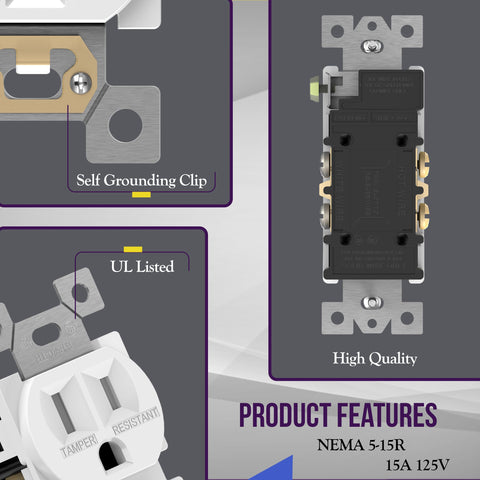 ENERLITES self-grounding 2-pole 3-wire outlet ensures reliable electrical grounding.