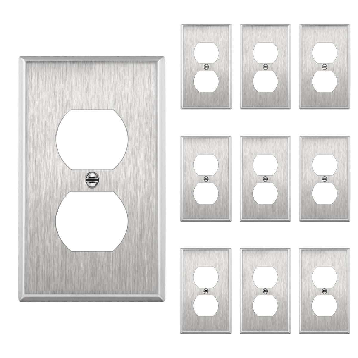 Enerlites duplex wall plate front view highlights durable brushed finish for long-lasting use